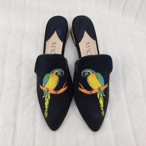 Blue Macaw Parrot slip on mules clogs slippers wood heel